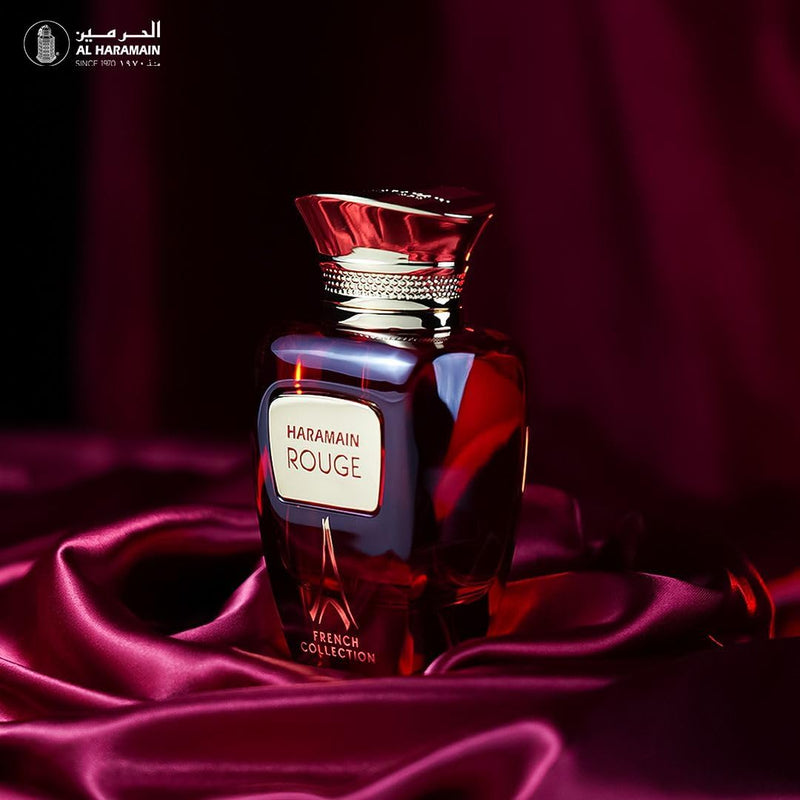 Al Haramain Coleção francesa Rouge unissex - Perfume árabe para mulheres e homens - Fragrância de longa duração com notas de lavanda, jasmim, baunilha - Colônia árabe - Eau De Parfum - Spray EDP de 95