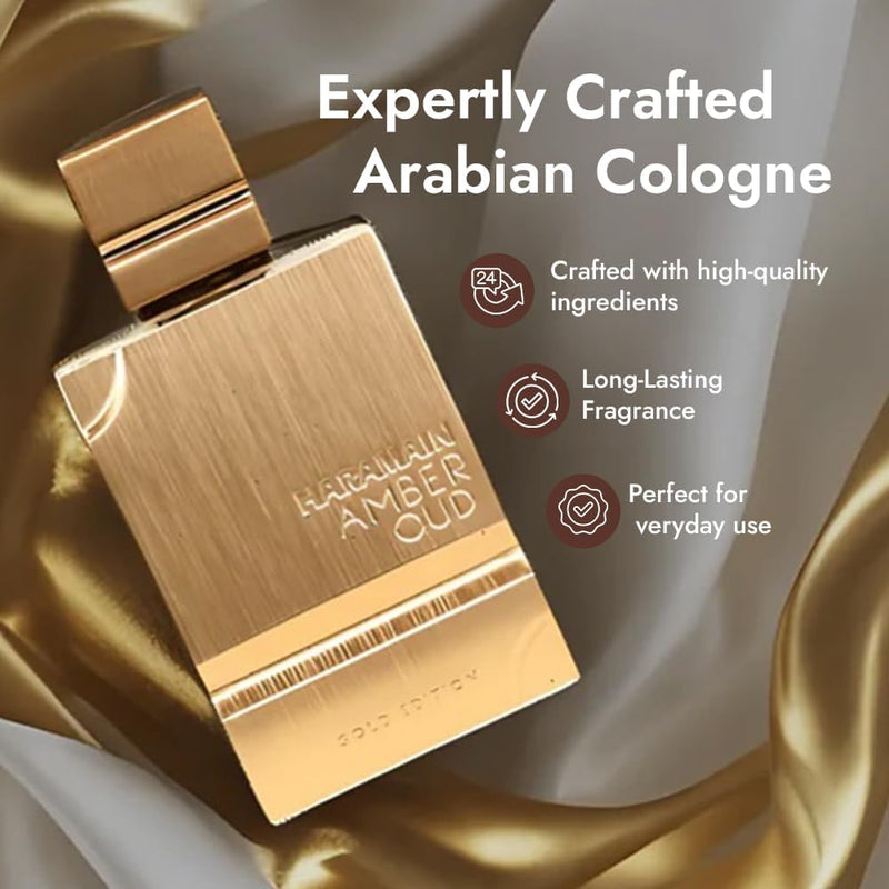 Al Haramain Amber Oud Gold Edition Eau De Parfum Spray 60 ml - Perfume árabe unissex para mulheres e homens, colônia âmbar de longa duração com fragrância refrescante e doce