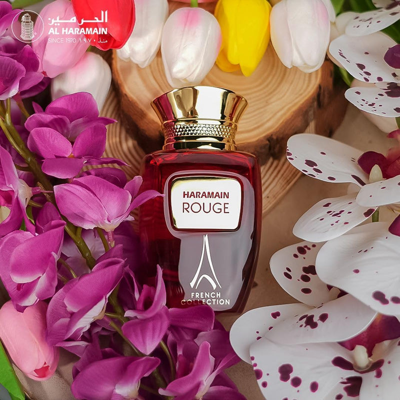 Al Haramain Coleção francesa Rouge unissex - Perfume árabe para mulheres e homens - Fragrância de longa duração com notas de lavanda, jasmim, baunilha - Colônia árabe - Eau De Parfum - Spray EDP de 95